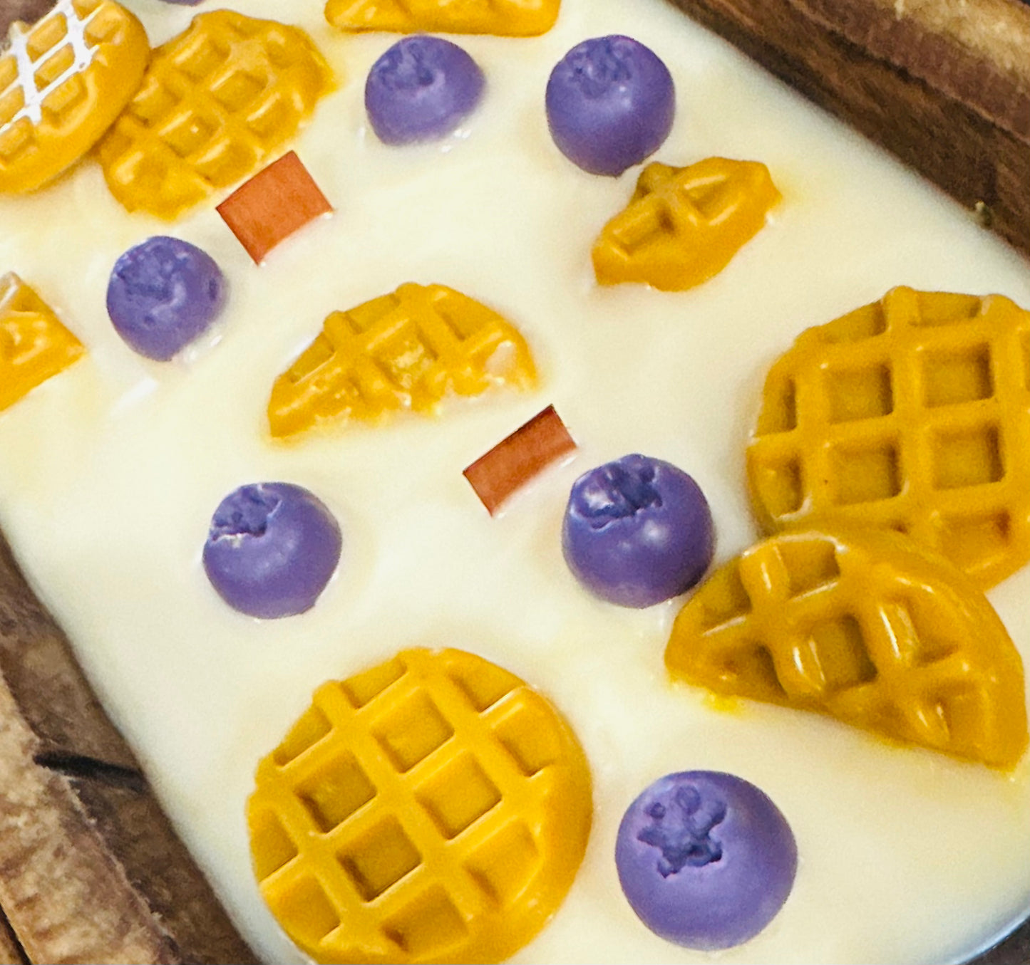 Blueberry Waffles Wooden Dough Bowl Soy Candle