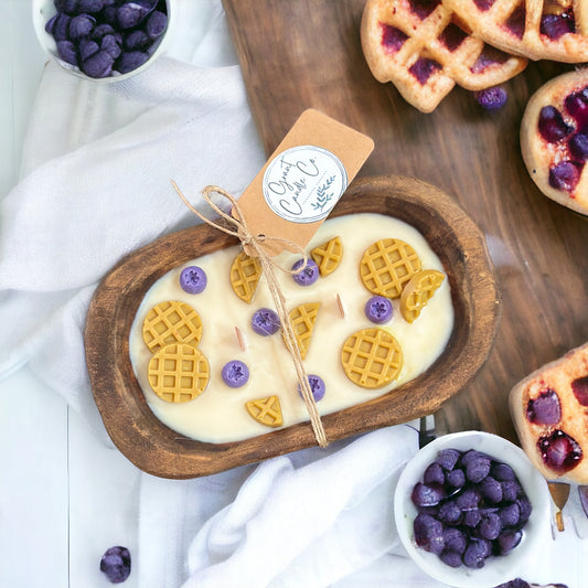 Blueberry Waffles Wooden Dough Bowl Soy Candle